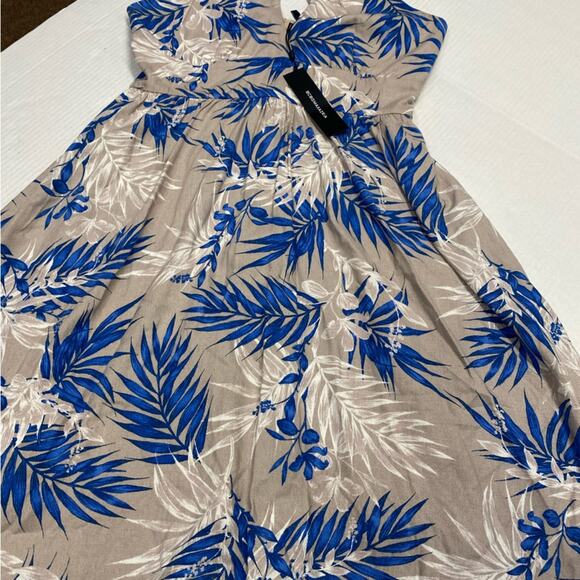 Bcbgmaxazria Beige Tropical Leaf Print V-neck Mini Dress Size S NWT (b19) - Picture 2 of 9